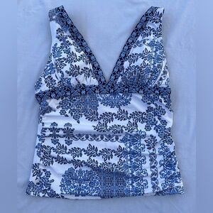 NWT TOMMY BAHAMA STAMPED MEDALLION BLUE WHITE TANKINI SWIMSUIT SWIM TOP SMALL